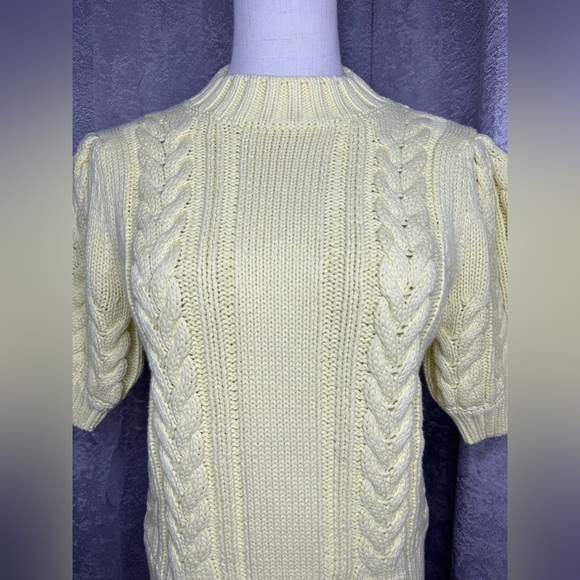 NEW English Factory Cable Knit Puff Sleeve Sweater Top in Lemon Sz S - Picture 2 of 9